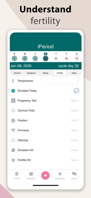 iPeriod screen: Understand fertility signs, BBT, ovulation tests and more
