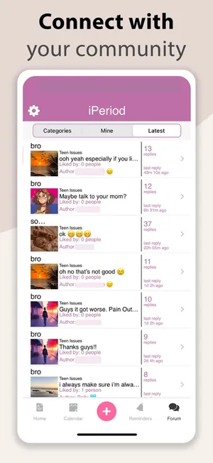 iPeriod screen: Connect with a supportive iPeriod community